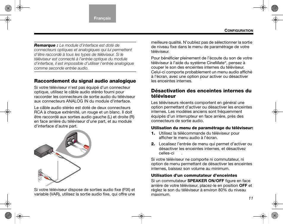 Raccordement du signal audio analogique | Bose CineMate GS Series II User Manual | Page 73 / 124