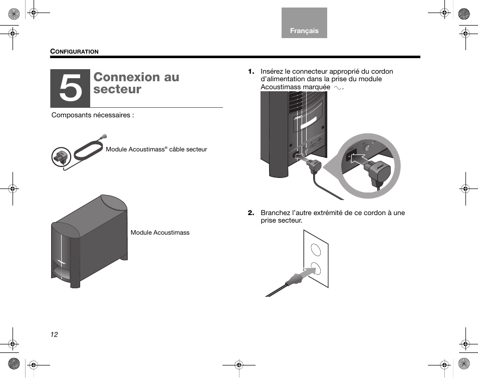 Connexion au secteur | Bose CineMate GS Series II User Manual | Page 74 / 124