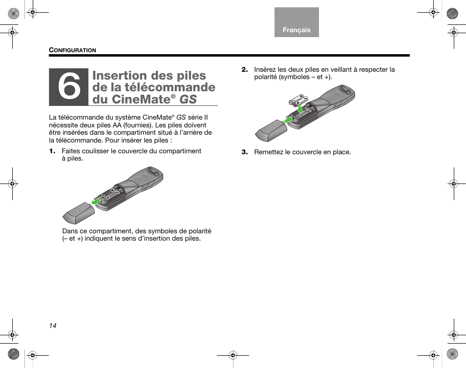 Insertion des piles de la télécommande du cinemate | Bose CineMate GS Series II User Manual | Page 76 / 124