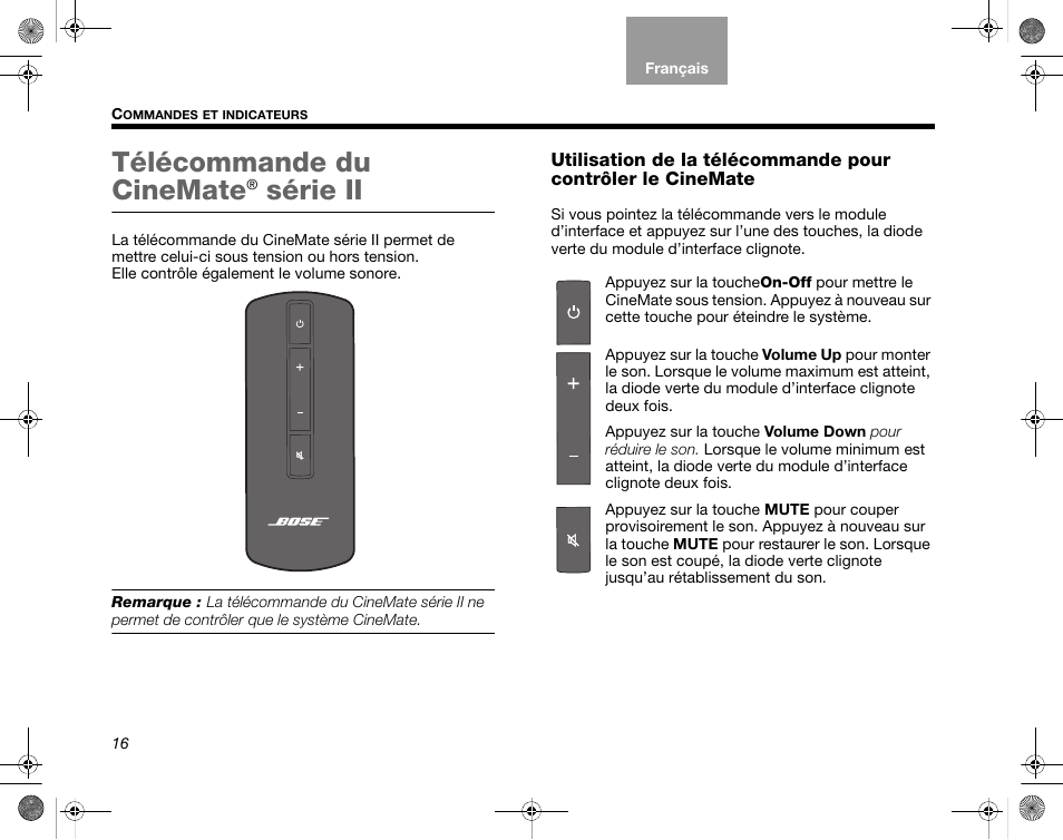 Télécommande du cinemate, Série ii | Bose CineMate GS Series II User Manual | Page 78 / 124