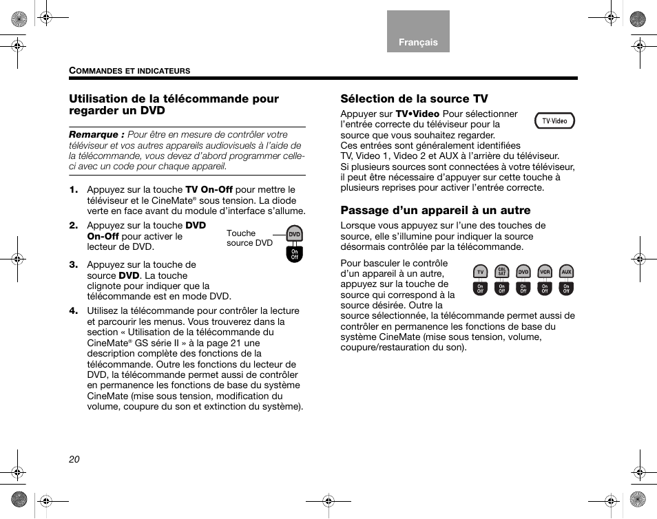 Sélection de la source tv, Passage d’un appareil à un autre | Bose CineMate GS Series II User Manual | Page 82 / 124