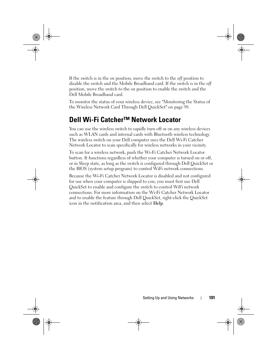 Dell wi-fi catcher™ network locator | Dell XPS M1730 (M1730, Late 2007) User Manual | Page 101 / 208