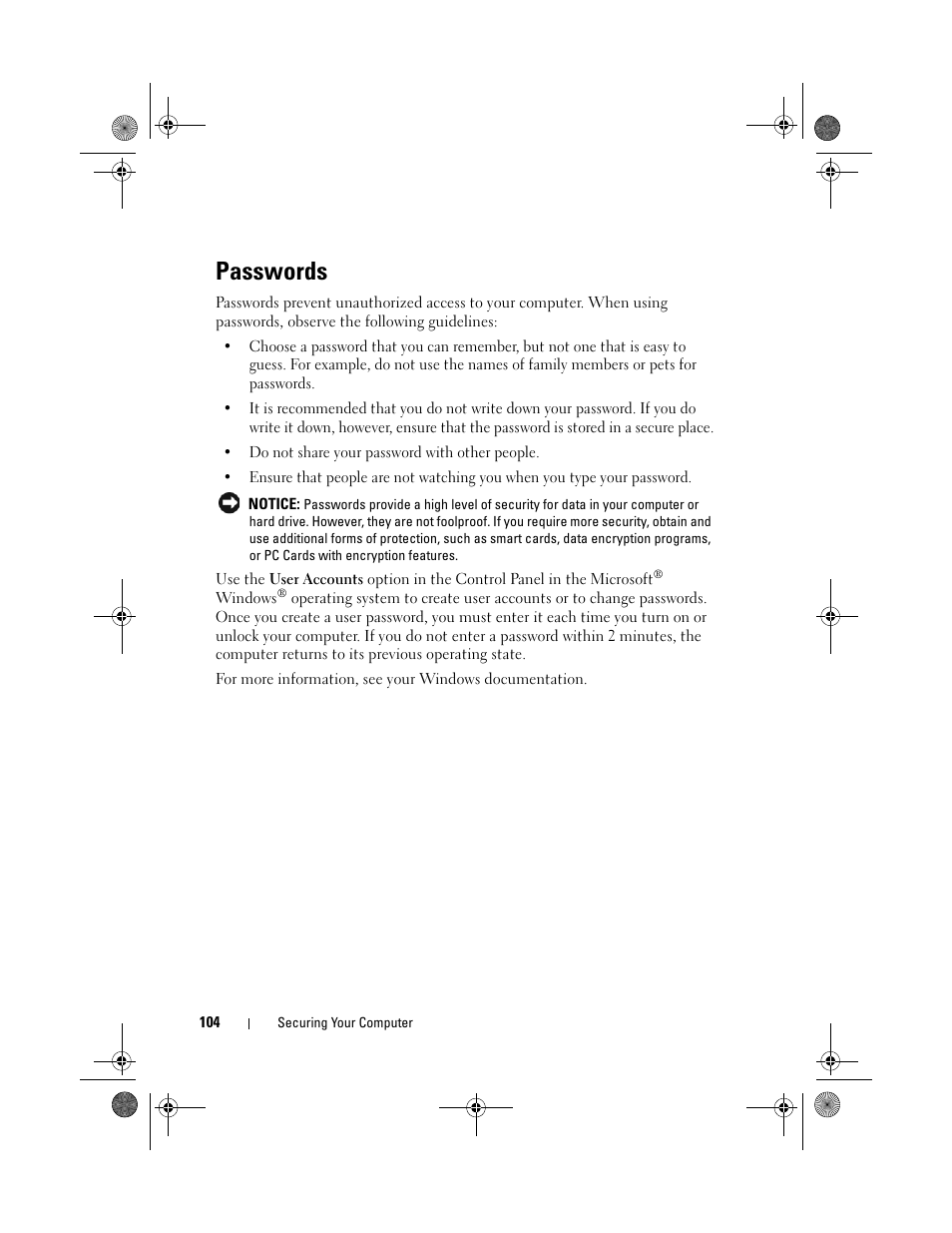 Passwords | Dell XPS M1730 (M1730, Late 2007) User Manual | Page 104 / 208