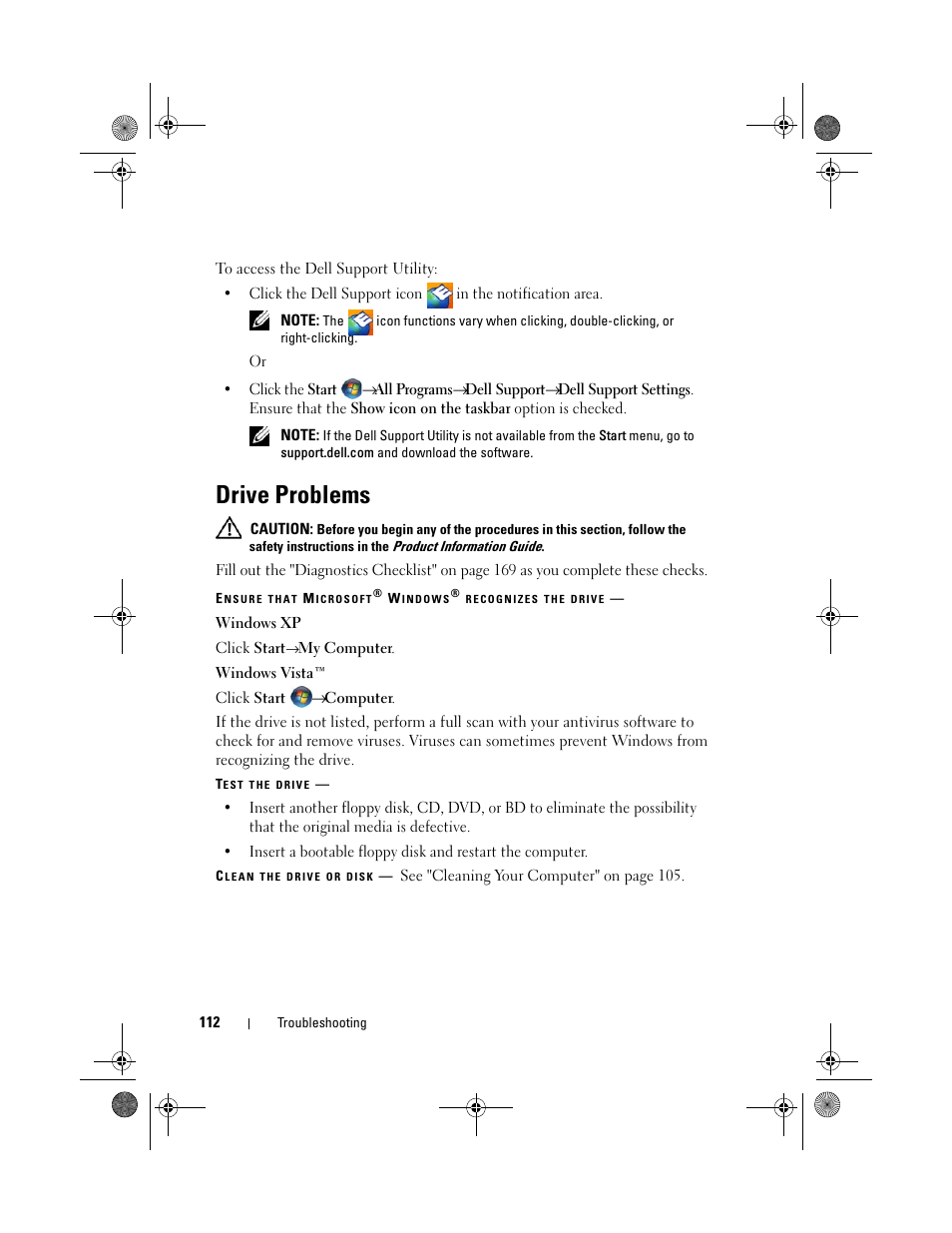 Drive problems | Dell XPS M1730 (M1730, Late 2007) User Manual | Page 112 / 208