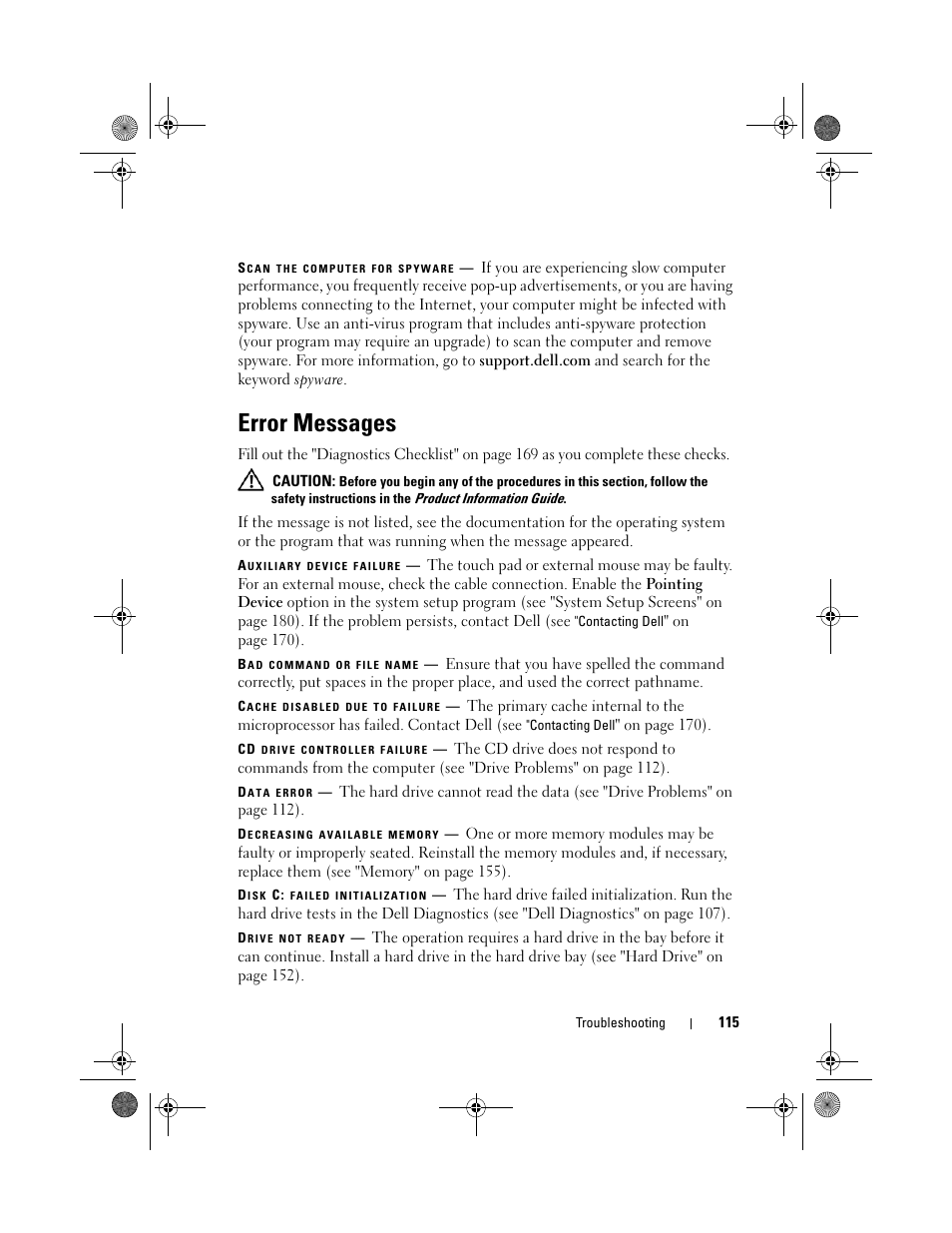 Error messages | Dell XPS M1730 (M1730, Late 2007) User Manual | Page 115 / 208