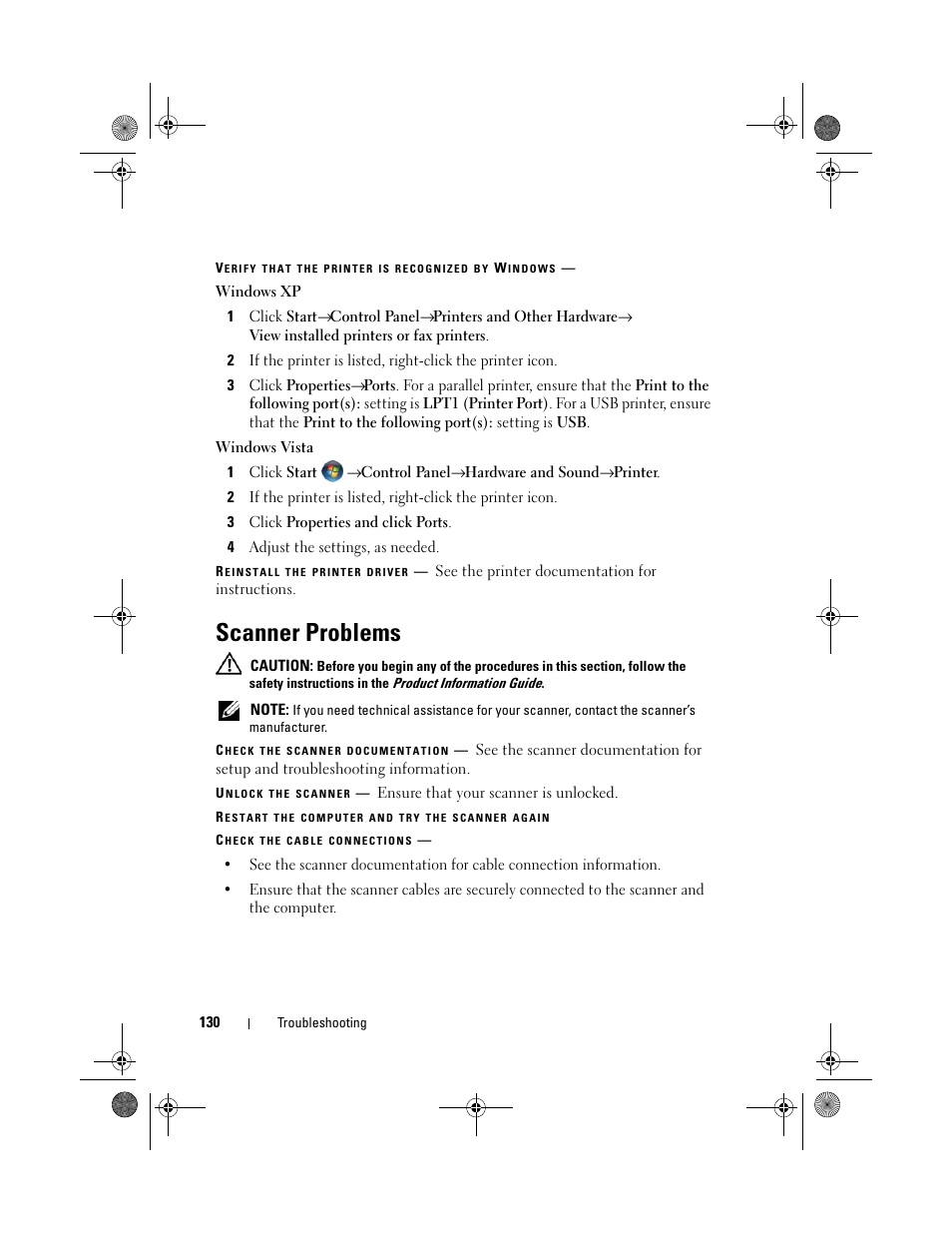 Scanner problems | Dell XPS M1730 (M1730, Late 2007) User Manual | Page 130 / 208