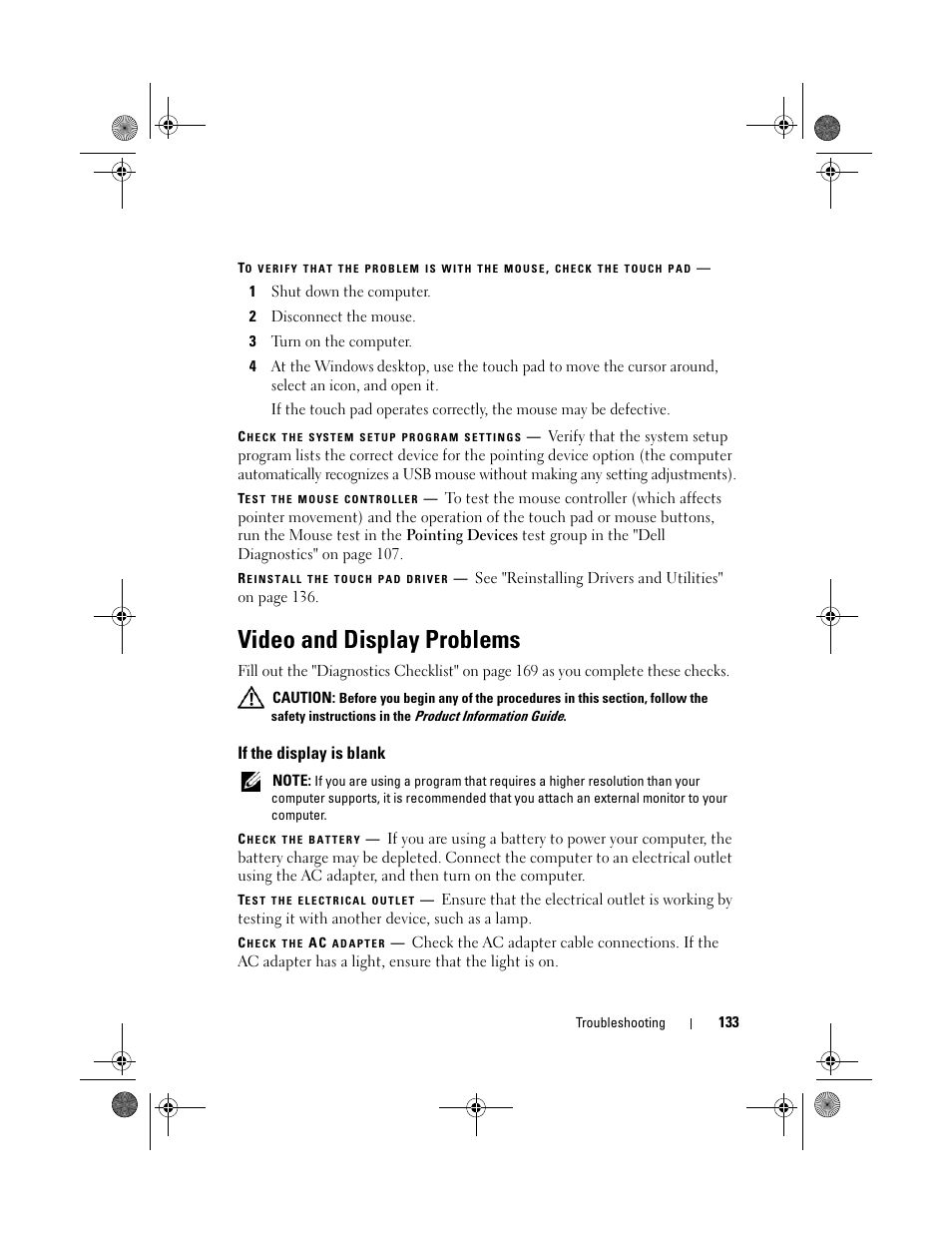 Video and display problems, If the display is blank | Dell XPS M1730 (M1730, Late 2007) User Manual | Page 133 / 208