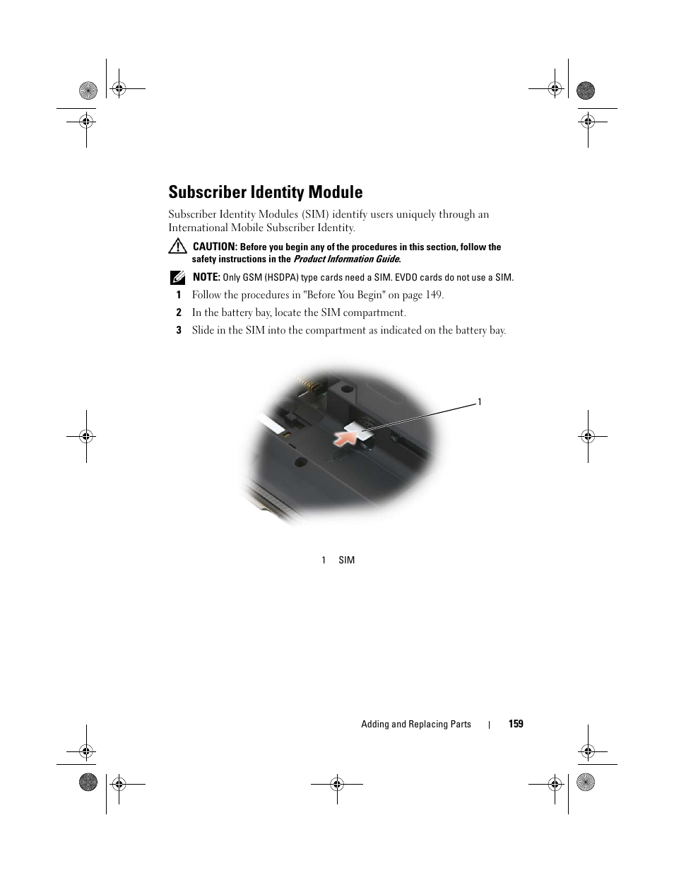 Subscriber identity module | Dell XPS M1730 (M1730, Late 2007) User Manual | Page 159 / 208
