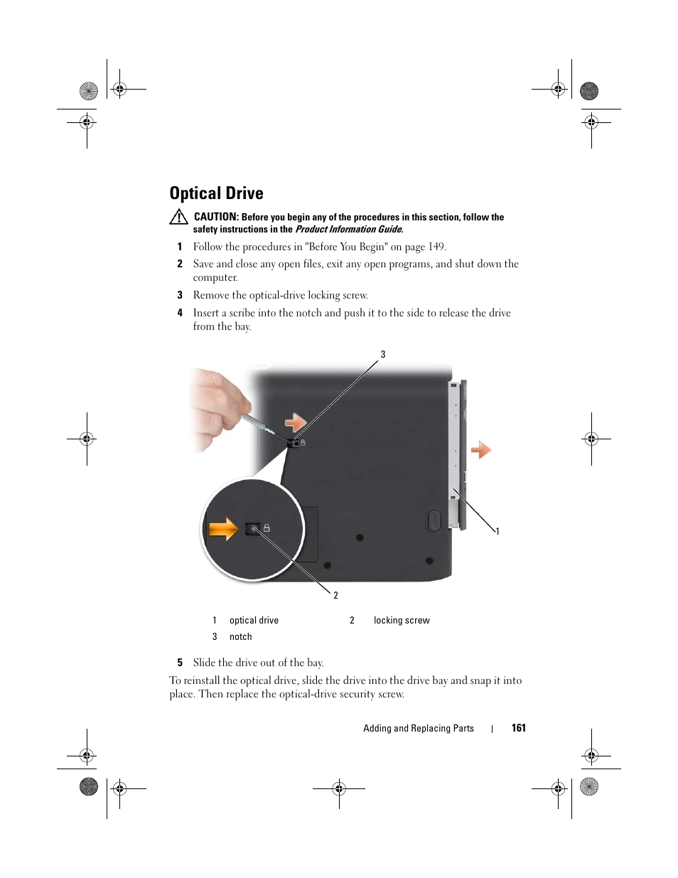 Optical drive | Dell XPS M1730 (M1730, Late 2007) User Manual | Page 161 / 208