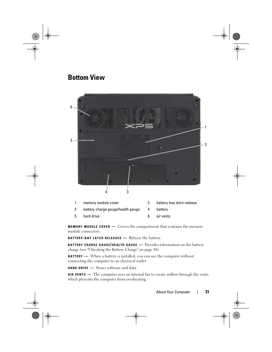 Bottom view | Dell XPS M1730 (M1730, Late 2007) User Manual | Page 31 / 208
