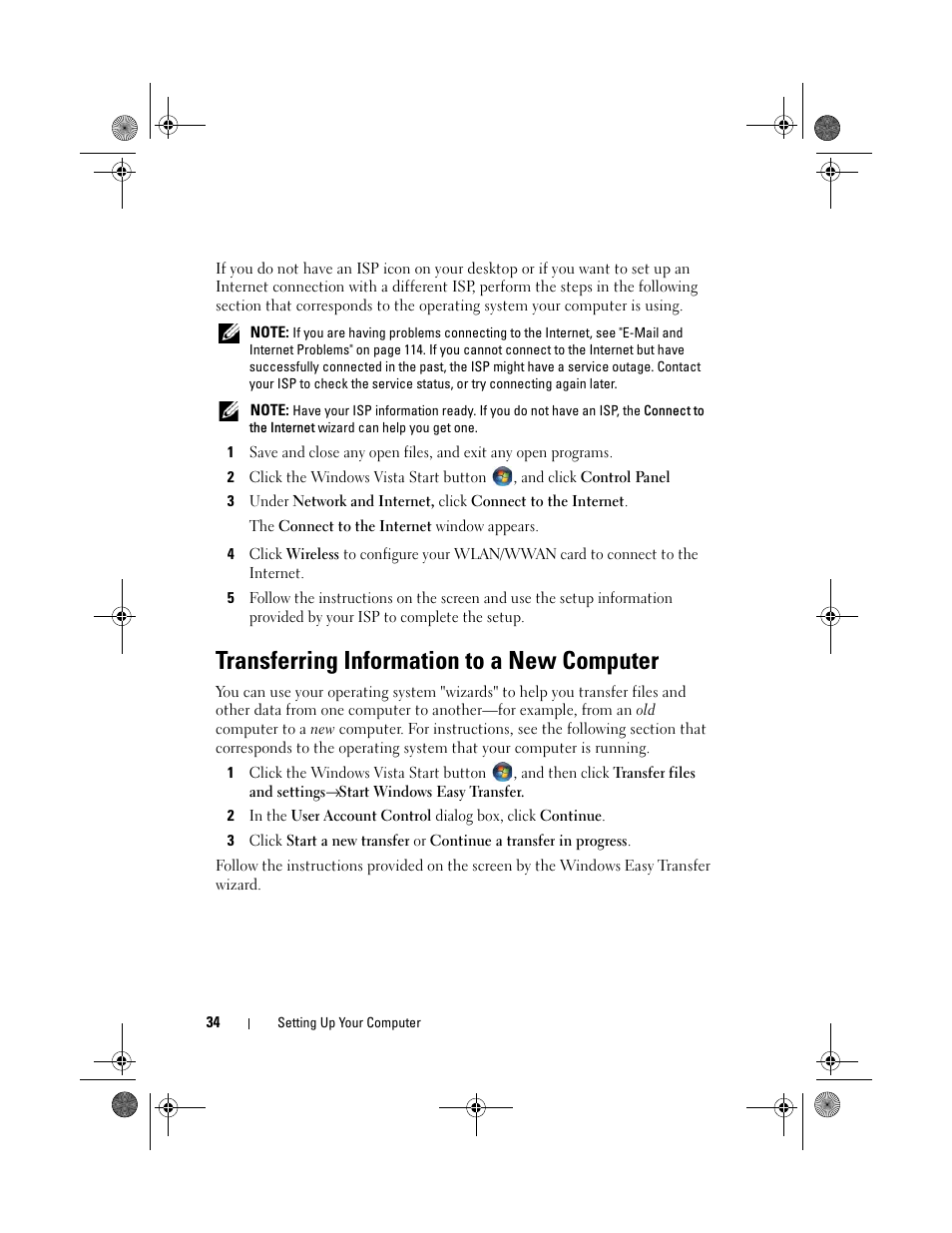 Transferring information to a new computer | Dell XPS M1730 (M1730, Late 2007) User Manual | Page 34 / 208