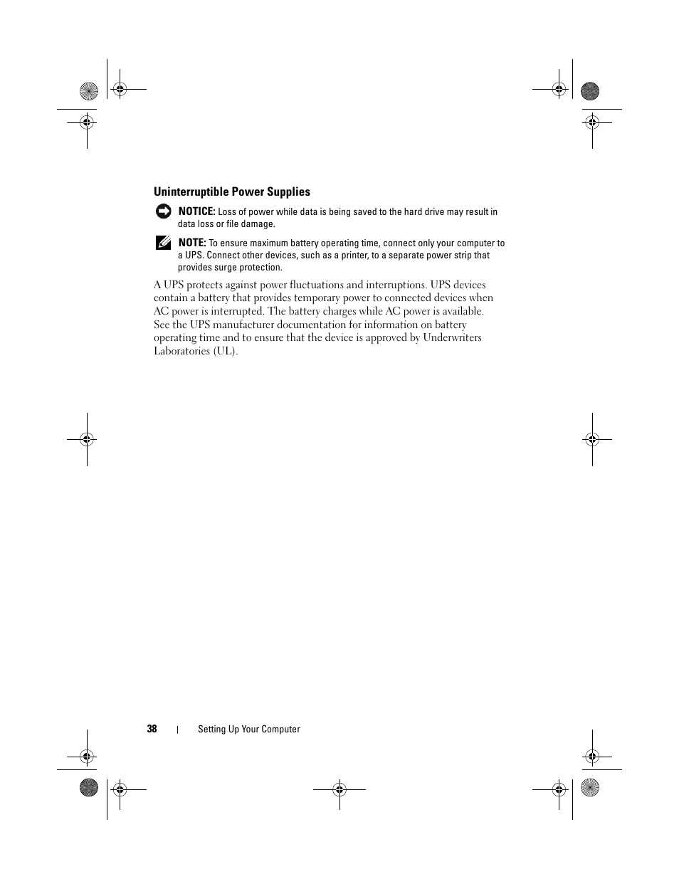 Uninterruptible power supplies | Dell XPS M1730 (M1730, Late 2007) User Manual | Page 38 / 208
