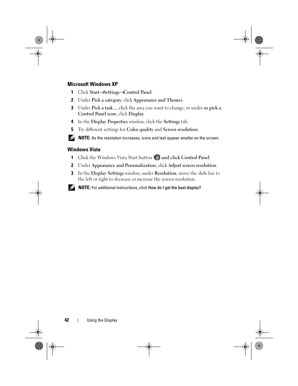 Microsoft windows xp, Windows vista | Dell XPS M1730 (M1730, Late 2007) User Manual | Page 42 / 208