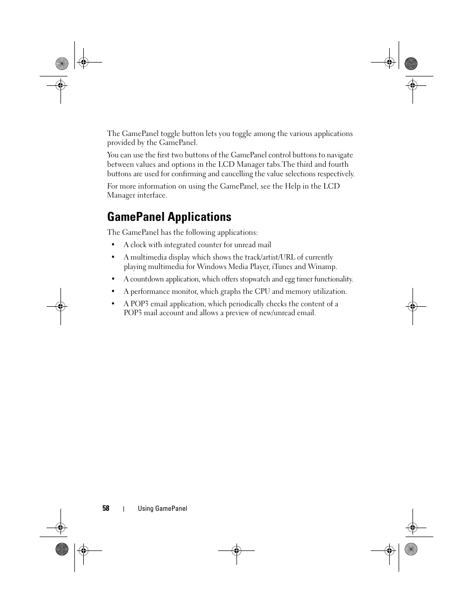 Gamepanel applications | Dell XPS M1730 (M1730, Late 2007) User Manual | Page 58 / 208