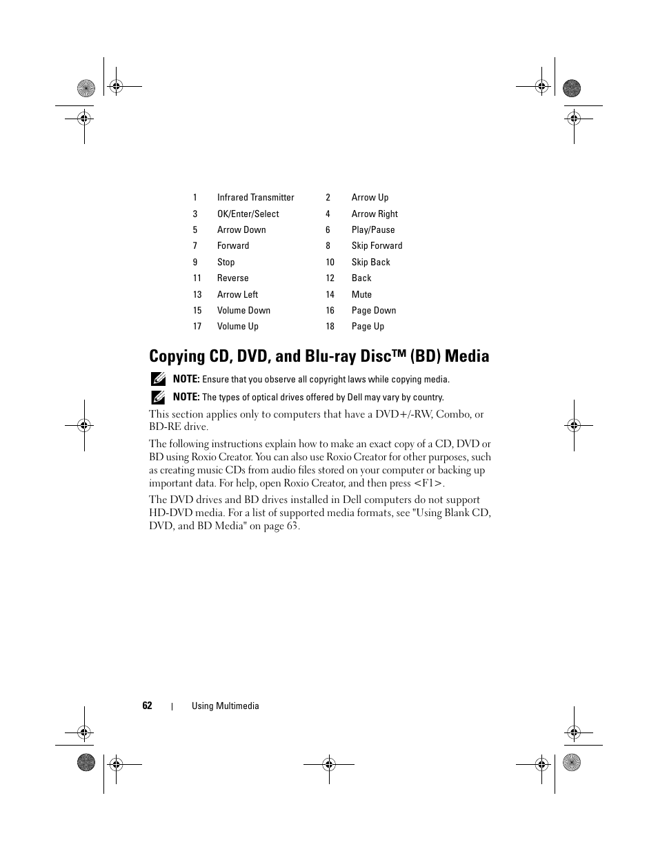 Copying cd, dvd, and blu-ray disc™ (bd) media | Dell XPS M1730 (M1730, Late 2007) User Manual | Page 62 / 208
