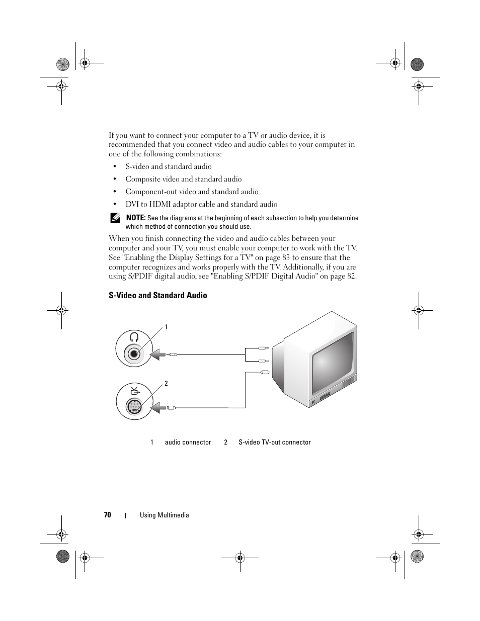 S-video and standard audio | Dell XPS M1730 (M1730, Late 2007) User Manual | Page 70 / 208