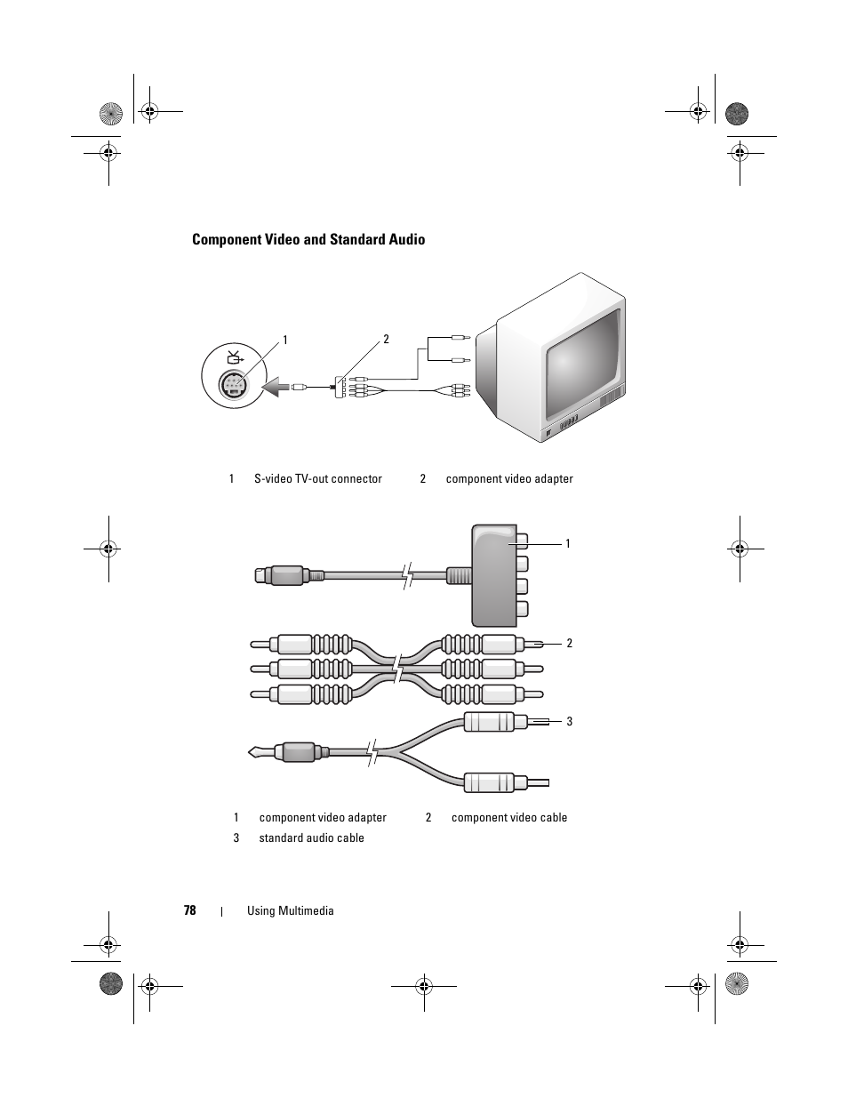 Component video and standard audio | Dell XPS M1730 (M1730, Late 2007) User Manual | Page 78 / 208