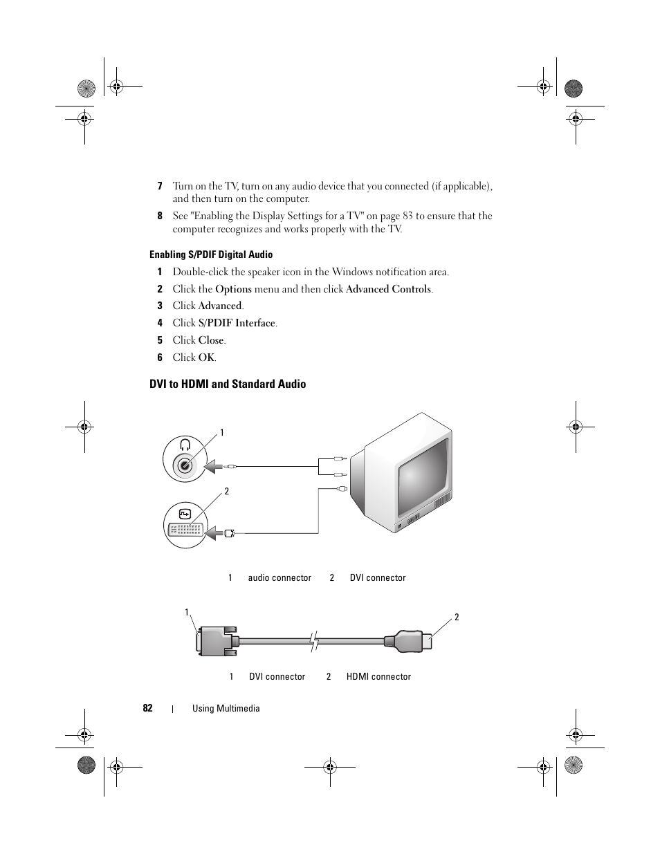 Dvi to hdmi and standard audio | Dell XPS M1730 (M1730, Late 2007) User Manual | Page 82 / 208