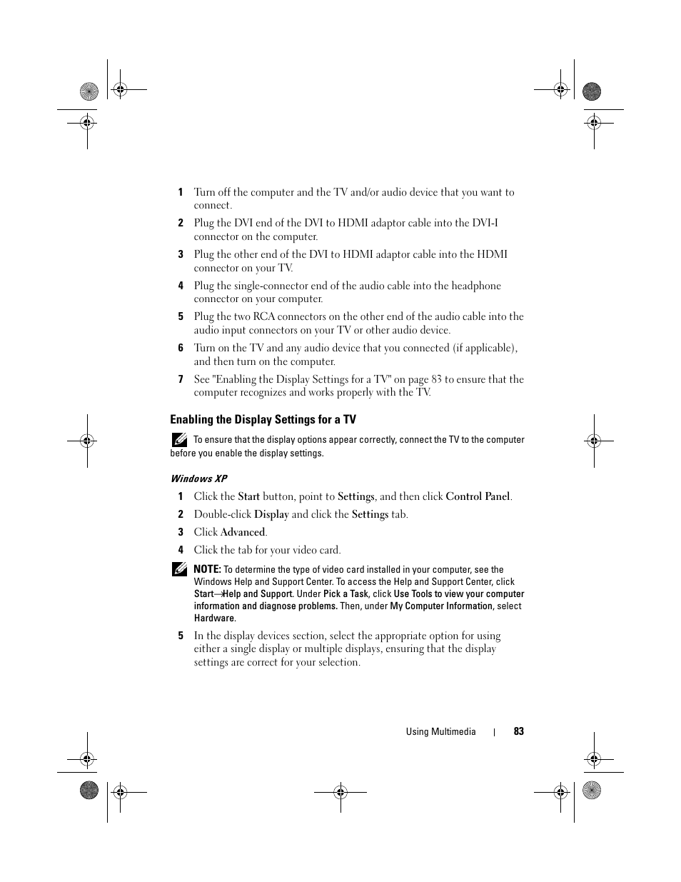 Enabling the display settings for a tv | Dell XPS M1730 (M1730, Late 2007) User Manual | Page 83 / 208