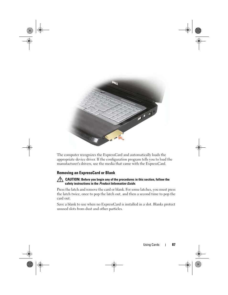 Removing an expresscard or blank | Dell XPS M1730 (M1730, Late 2007) User Manual | Page 87 / 208