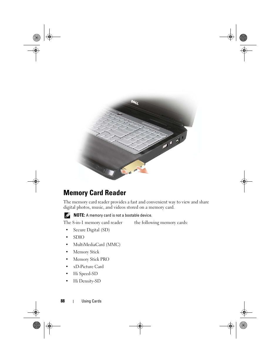 Memory card reader | Dell XPS M1730 (M1730, Late 2007) User Manual | Page 88 / 208
