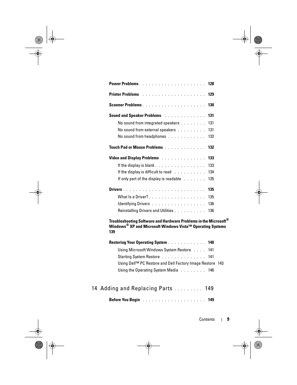 14 adding and replacing parts 149, 14 adding and replacing parts | Dell XPS M1730 (M1730, Late 2007) User Manual | Page 9 / 208