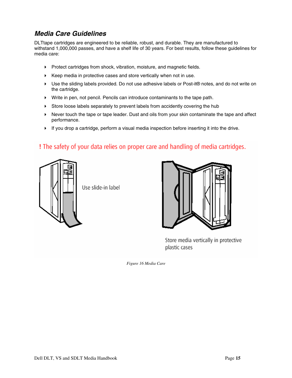 Media care guidelines | Dell 110T DLT1 Drive User Manual | Page 15 / 23