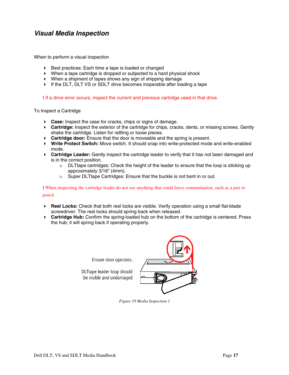 Visual media inspection | Dell 110T DLT1 Drive User Manual | Page 17 / 23