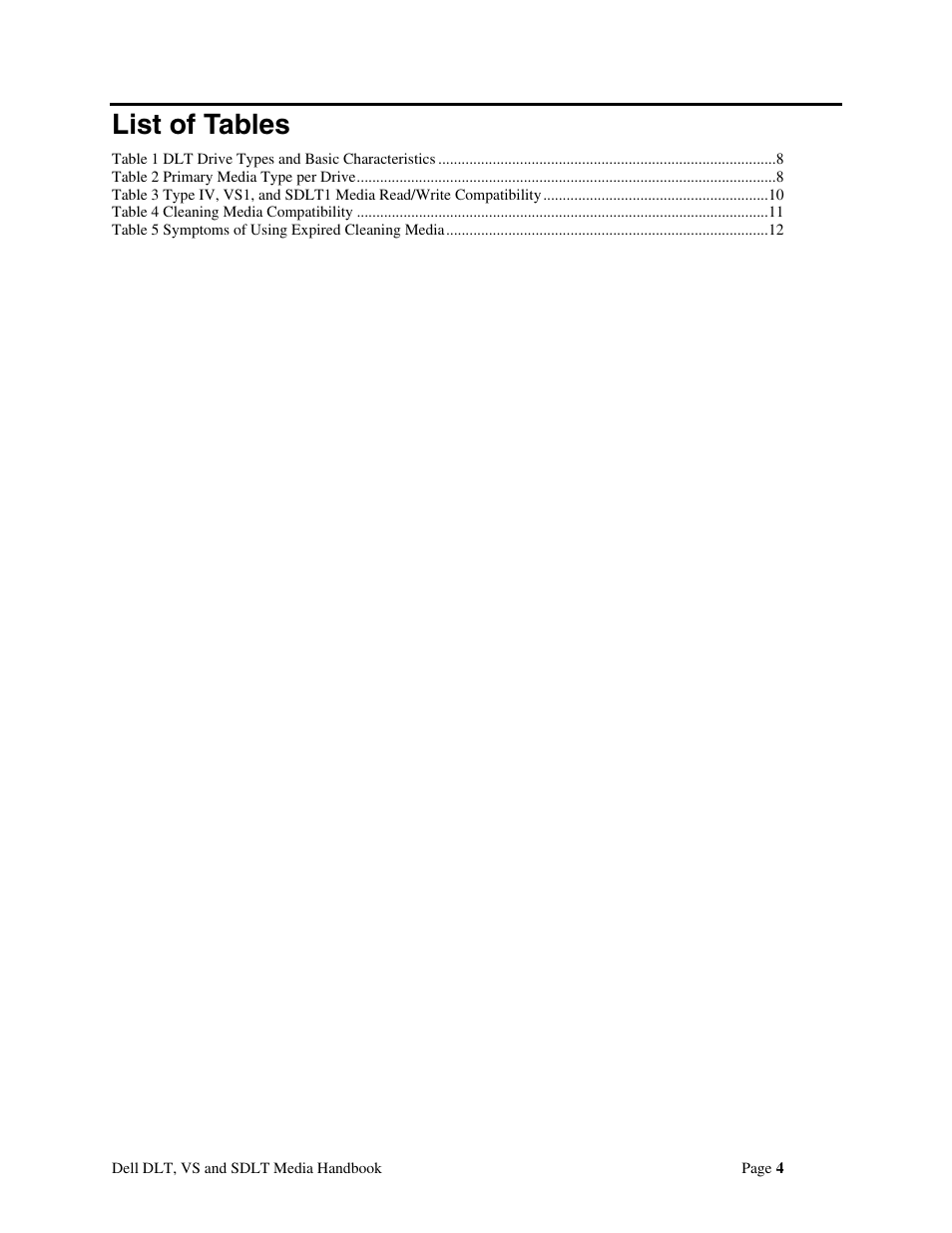 List of tables | Dell 110T DLT1 Drive User Manual | Page 4 / 23