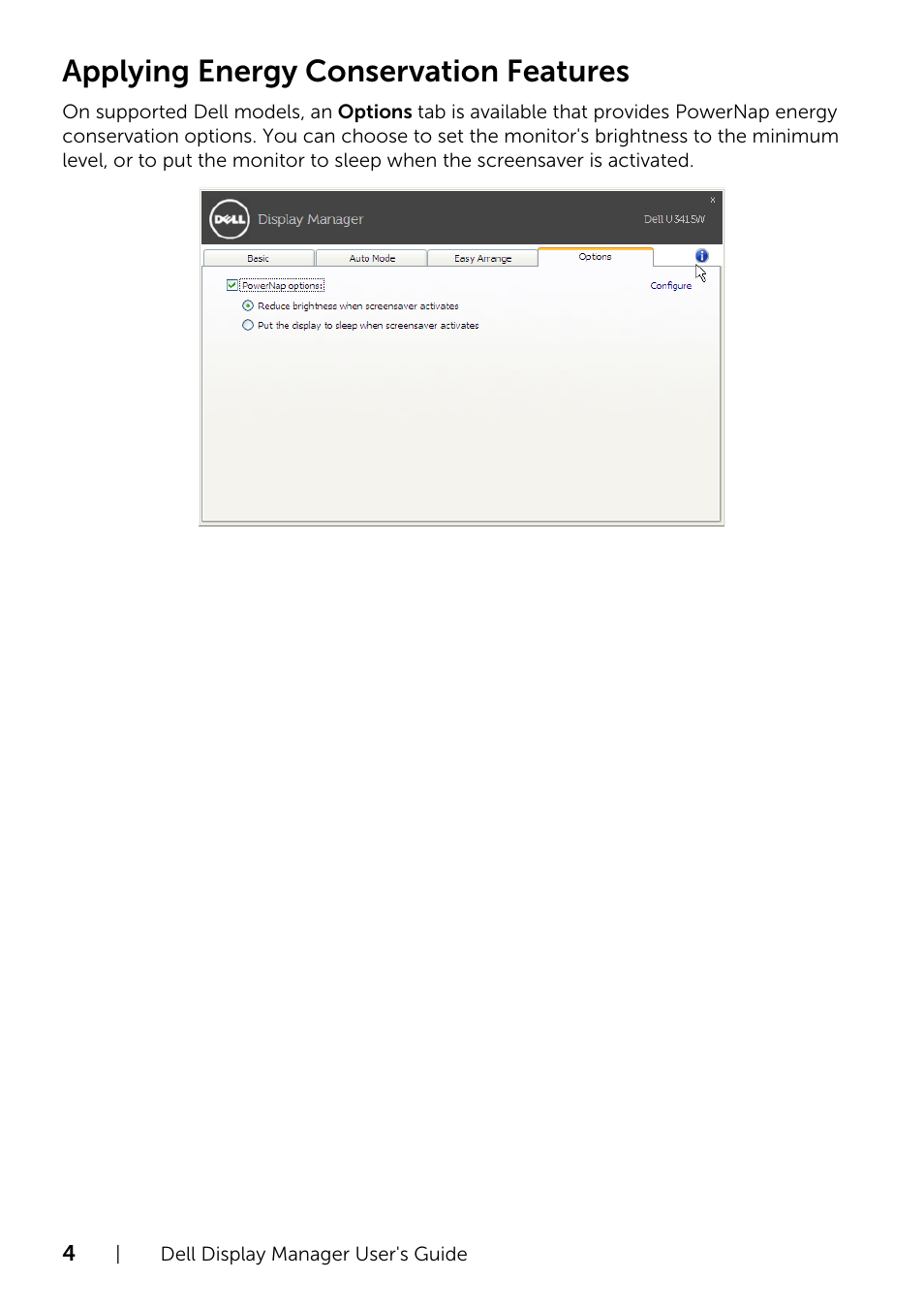 Applying energy conservation features | Dell UltraSharp 34 Curved Monitor User Manual | Page 4 / 4