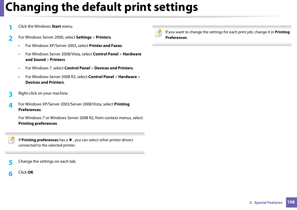 Changing the default print settings | Dell B1160w Wireless Mono Laser Printer User Manual | Page 108 / 165