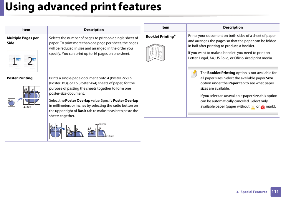 Using advanced print features | Dell B1160w Wireless Mono Laser Printer User Manual | Page 111 / 165