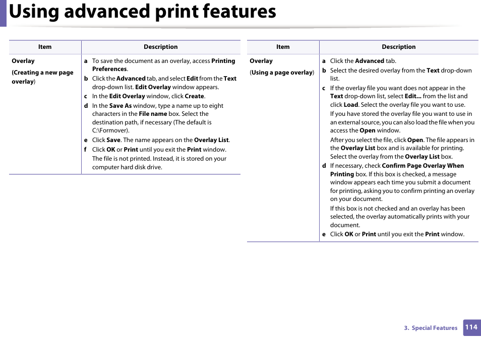 Using advanced print features | Dell B1160w Wireless Mono Laser Printer User Manual | Page 114 / 165