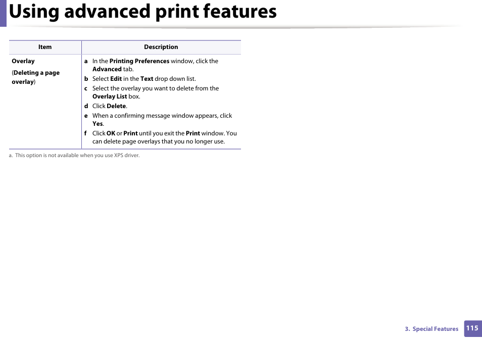 Using advanced print features | Dell B1160w Wireless Mono Laser Printer User Manual | Page 115 / 165