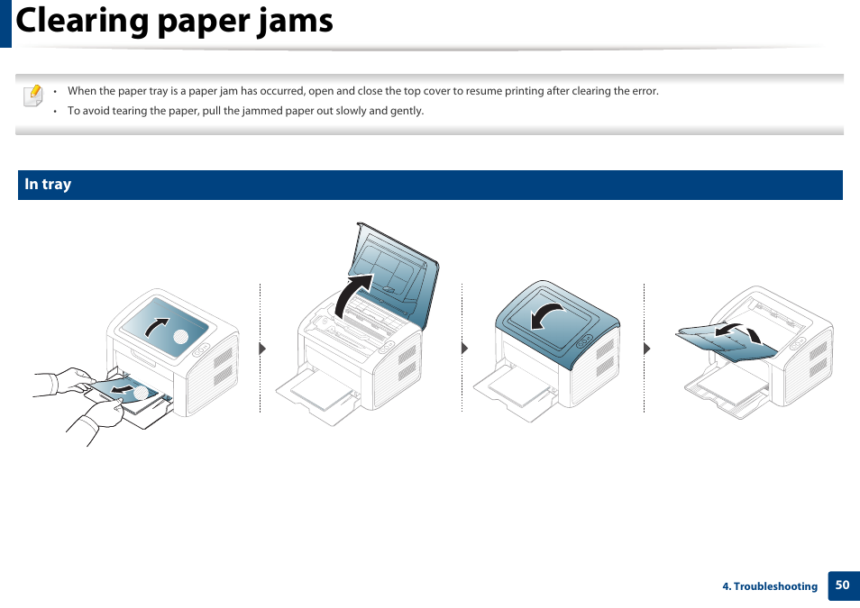 Clearing paper jams | Dell B1160w Wireless Mono Laser Printer User Manual | Page 50 / 165