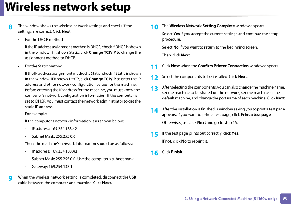 Wireless network setup | Dell B1160w Wireless Mono Laser Printer User Manual | Page 90 / 165