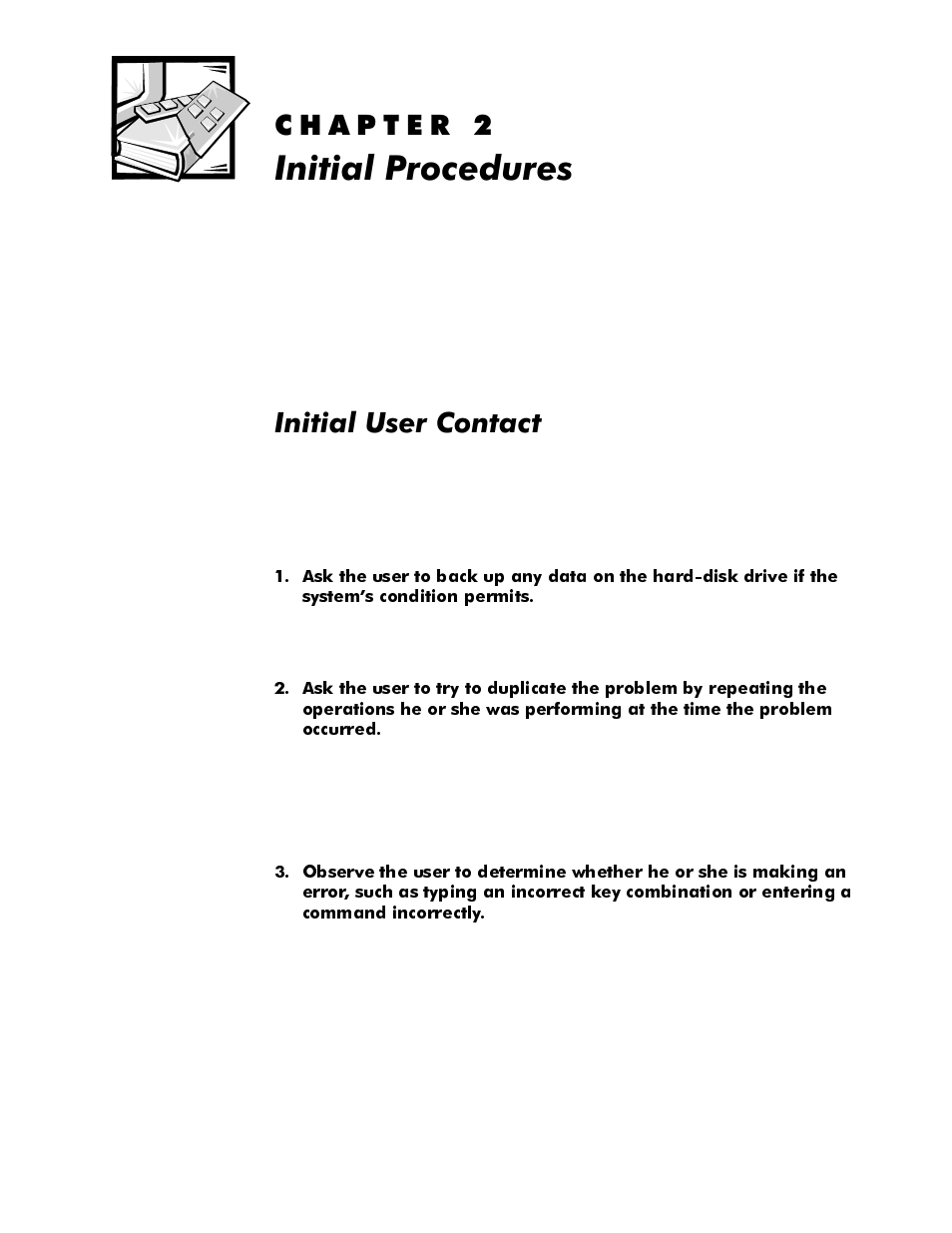 Initial procedures, Initial user contact, Kdswhu | Qlwldo3urfhgxuhv, Initial user contact -1, Qlwldo8vhu&rqwdfw | Dell Latitude Cpi User Manual | Page 21 / 93