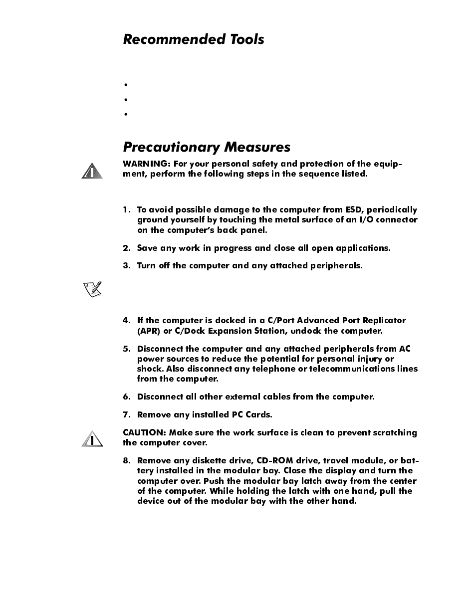 Recommended tools, Precautionary measures, Recommended tools -2 | Precautionary measures -2, 5hfrpphqghg7rrov, 3uhfdxwlrqdu\0hdvxuhv | Dell Latitude Cpi User Manual | Page 38 / 93