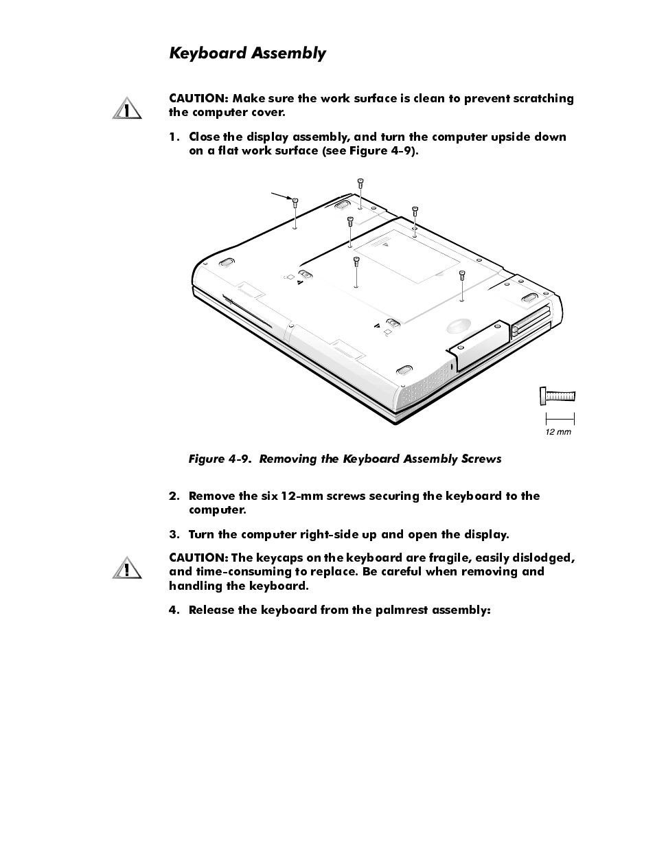 Keyboard assembly, Keyboard assembly -18, Figure 4-9 | Removing the keyboard assembly screws -18, H\erdug$vvhpeo | Dell Latitude Cpi User Manual | Page 54 / 93