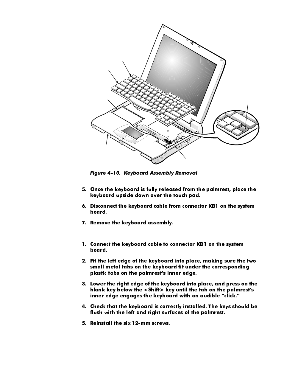 Figure 4-10, Keyboard assembly removal -19 | Dell Latitude Cpi User Manual | Page 55 / 93