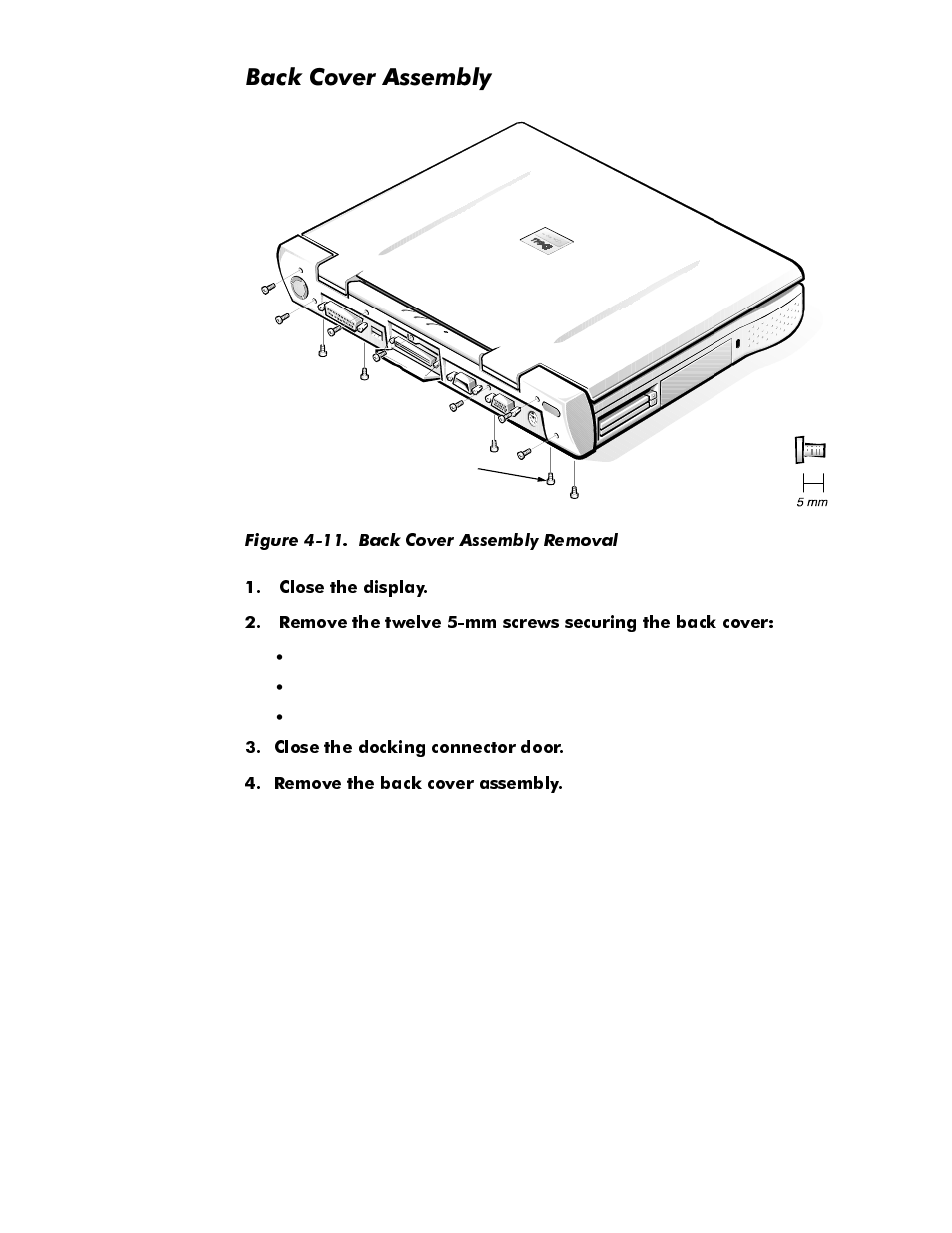 Back cover assembly, Back cover assembly -20, Figure 4-11 | Back cover assembly removal -20, Dfn&ryhu$vvhpeo | Dell Latitude Cpi User Manual | Page 56 / 93