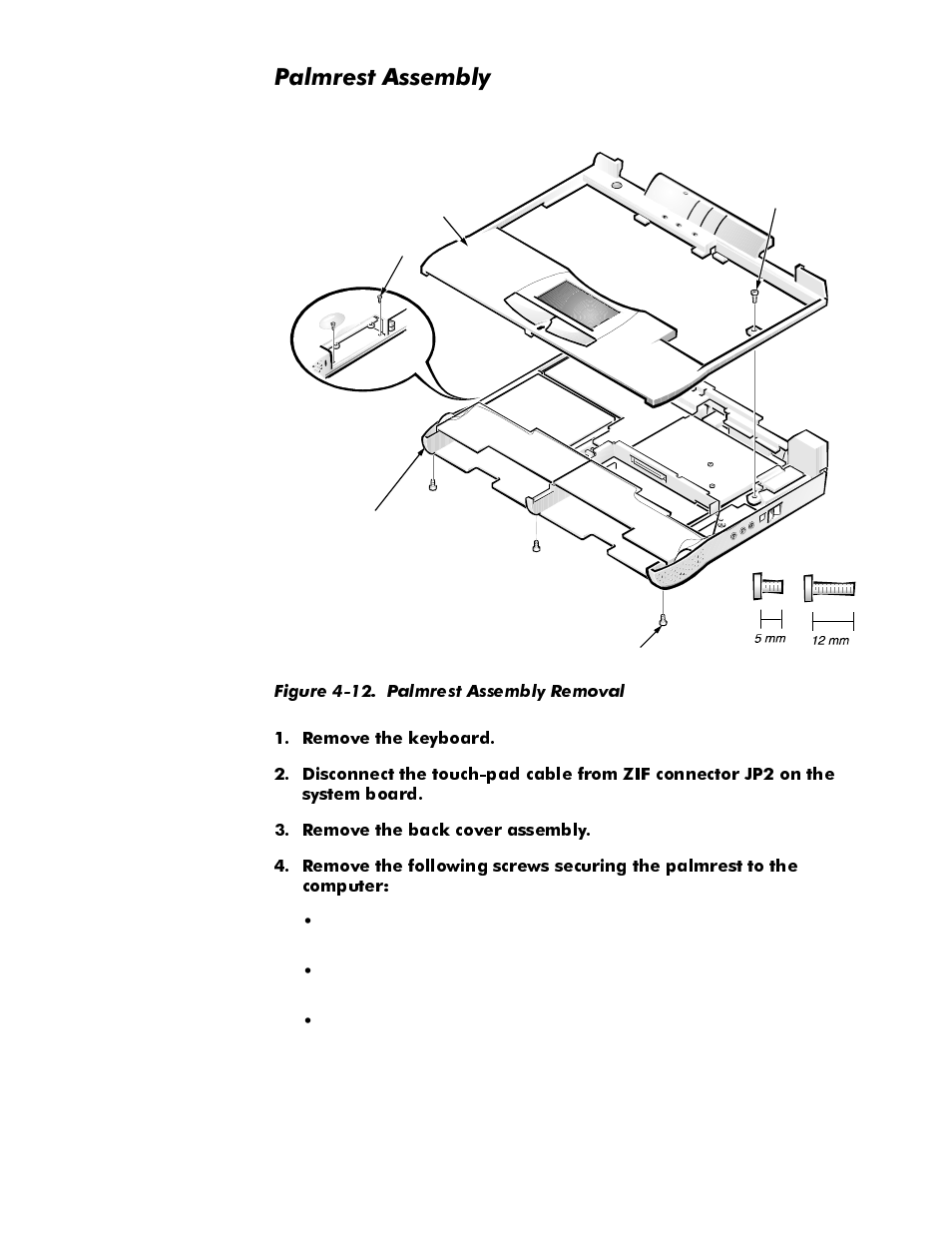 Palmrest assembly, Palmrest assembly -21, Figure 4-12 | Palmrest assembly removal -21, 3dopuhvw$vvhpeo | Dell Latitude Cpi User Manual | Page 57 / 93