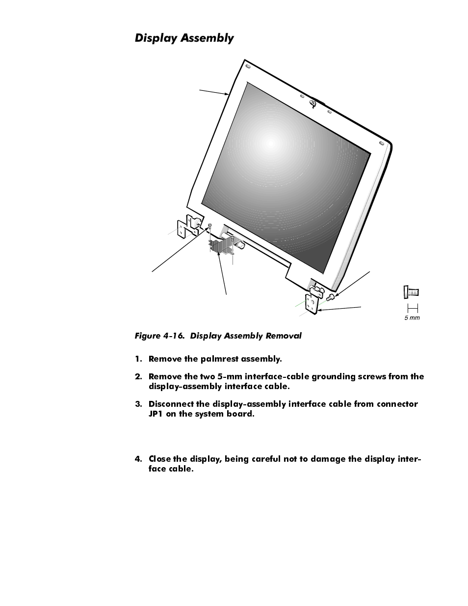 Display assembly, Display assembly -27, Figure 4-16 | Display assembly removal -27, Lvsod\$vvhpeo | Dell Latitude Cpi User Manual | Page 63 / 93