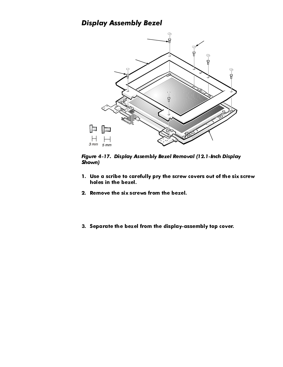 Display assembly bezel, Display assembly bezel -29, Figure 4-17 | Lvsod\$vvhpeo\%h]ho | Dell Latitude Cpi User Manual | Page 65 / 93