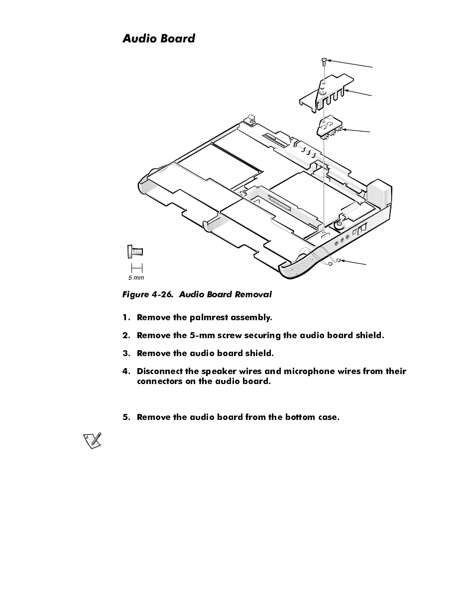 Audio board, Audio board -44, Figure 4-26 | Audio board removal -44, Xglr%rdug | Dell Latitude Cpi User Manual | Page 80 / 93