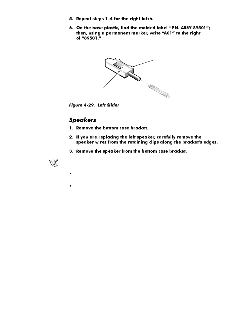 Speakers, Speakers -47, Figure 4-29 | Left slider -47, 6shdnhuv | Dell Latitude Cpi User Manual | Page 83 / 93