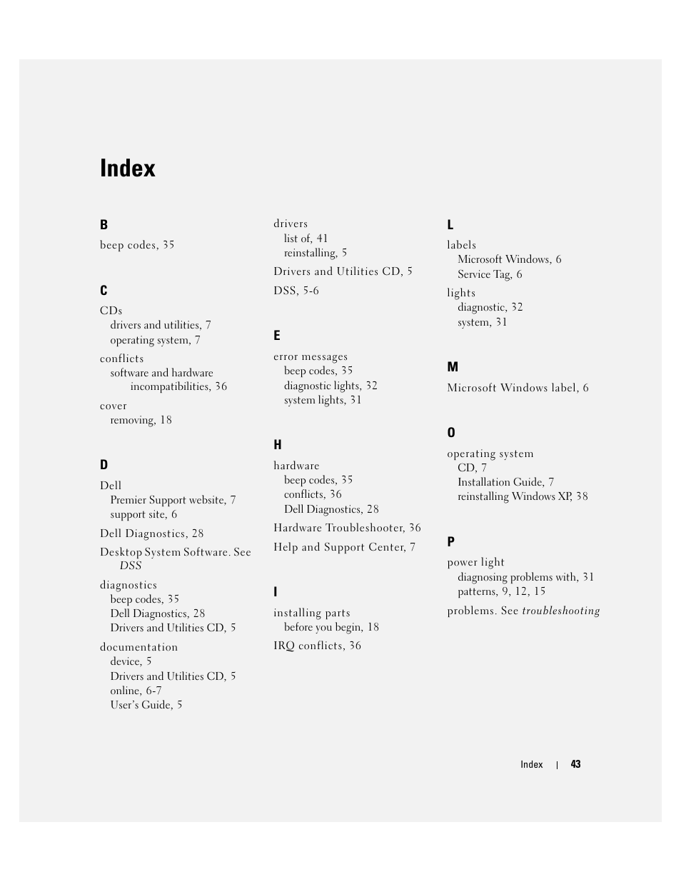 Index | Dell OptiPlex GX520 User Manual | Page 43 / 128
