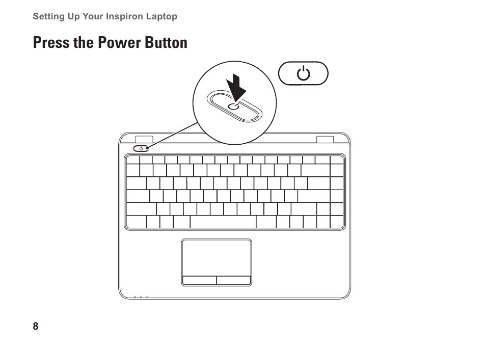 Press the power button | Dell Inspiron 13z (N301z, Mid 2010) User Manual | Page 10 / 90