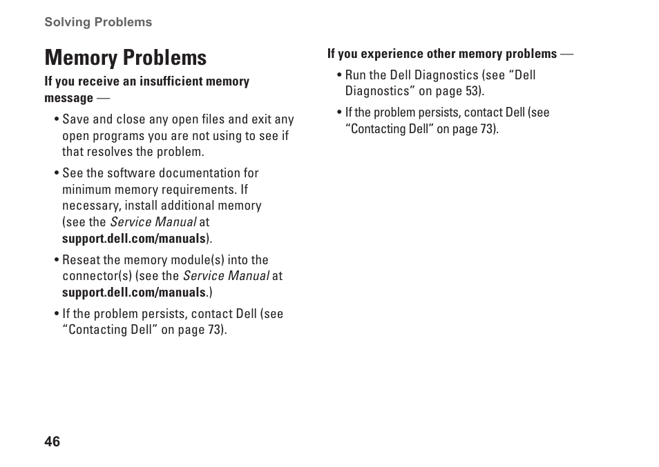 Memory problems | Dell Inspiron 13z (N301z, Mid 2010) User Manual | Page 48 / 90