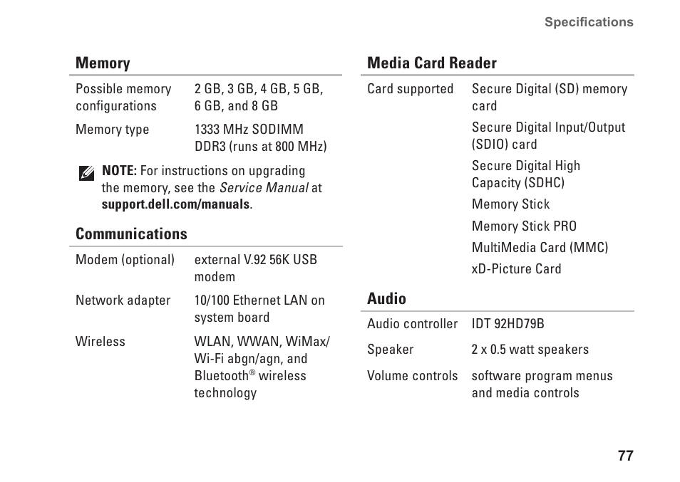 Dell Inspiron 13z (N301z, Mid 2010) User Manual | Page 79 / 90